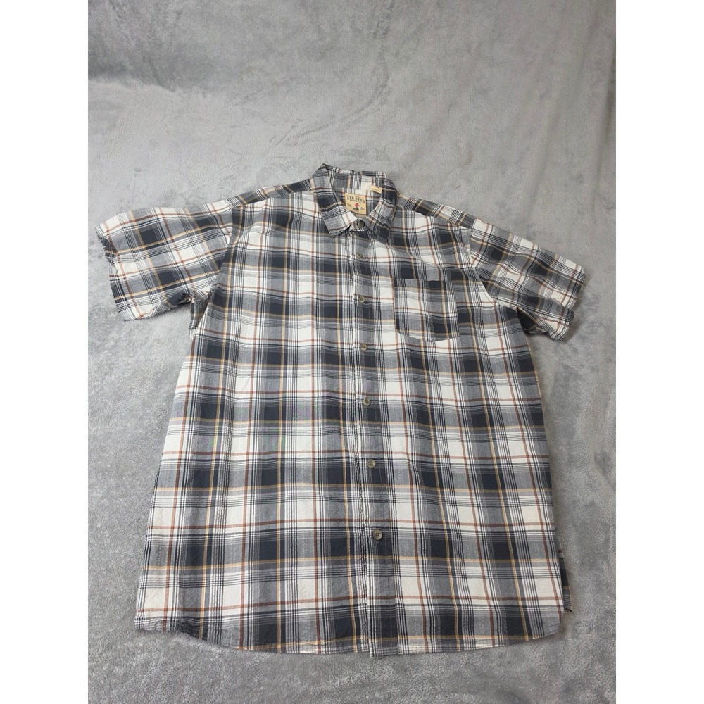 RedHead Brand Co Mens XL Plaid Short Sleeve Button‎ Down Shirt Black White Tan